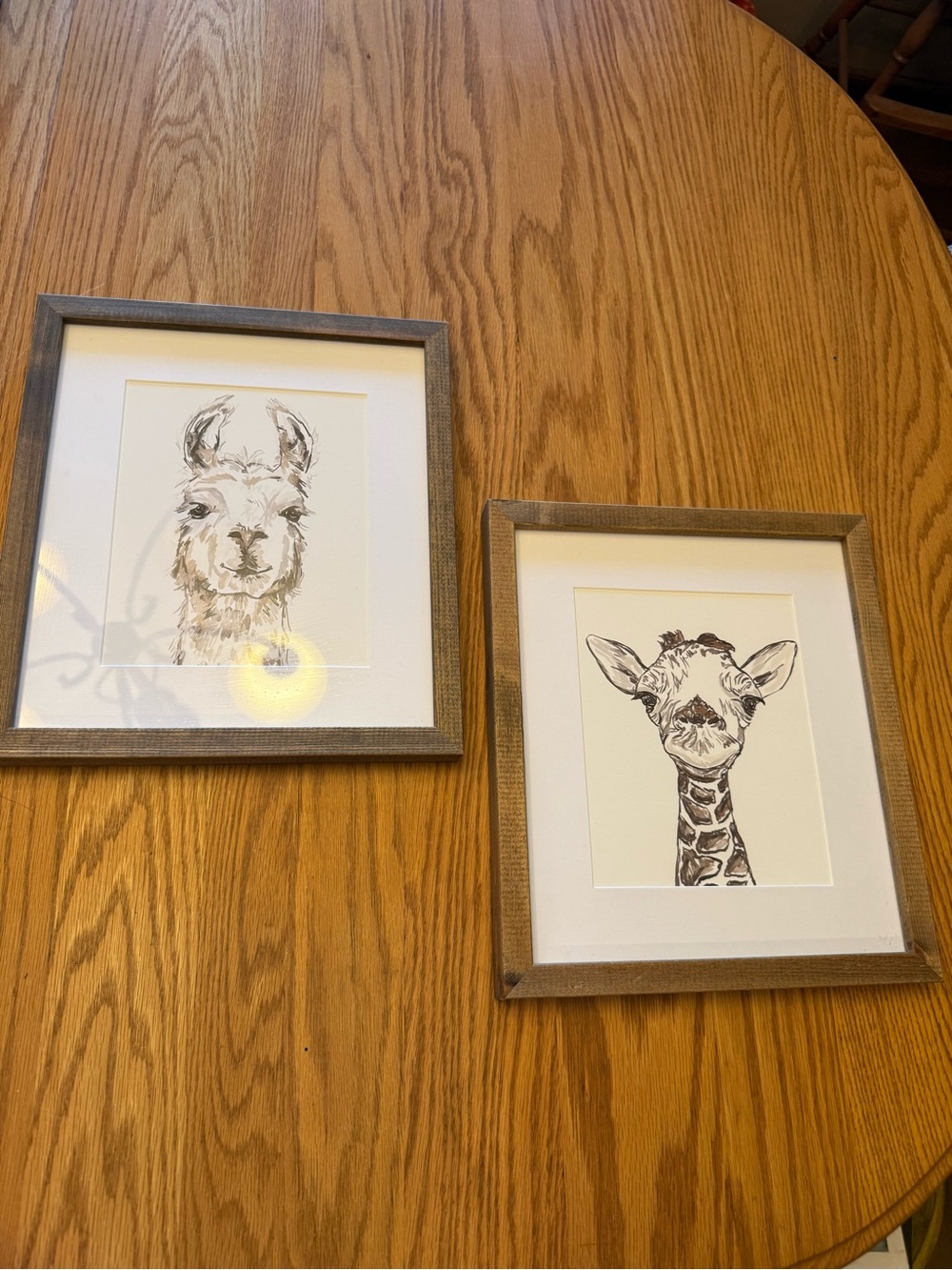 Neutral Framed Animal Prints - Llama & Giraffe Set
